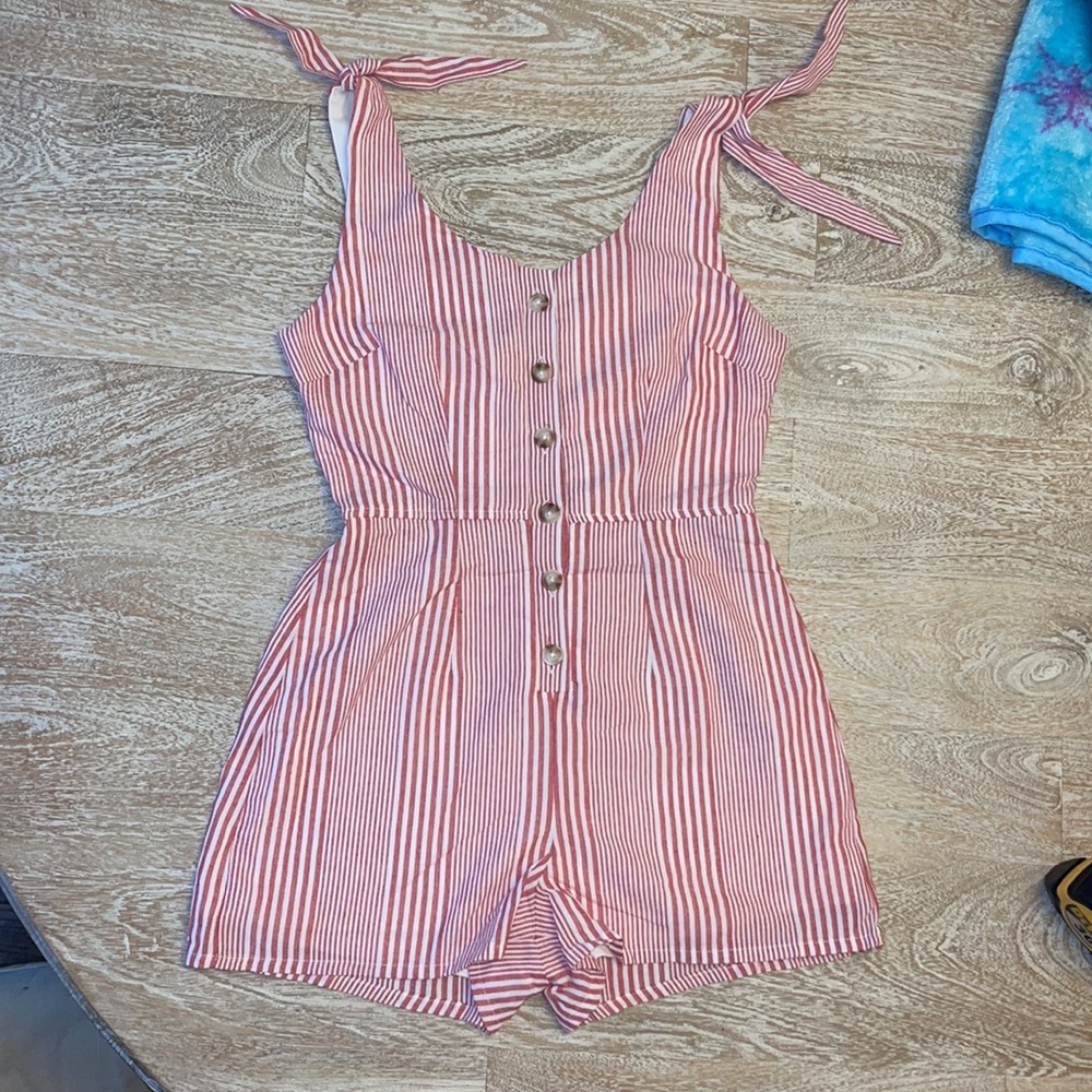 MOD Red & White Striped Romper Small Seasucker